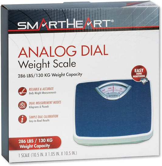 SmartHeart Analog Body Weight Scale | Mechanical Scale | 286 lbs / 130 kg Capacity | Non-Skid Platform | Easy Dial Calibration | No Batteries Needed