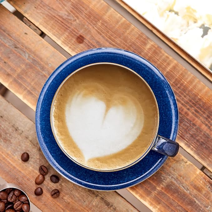 Vintage Design 12 oz Ceramic Latte Art Cappuccino Barista Cup with Saucer (Dark Blue)