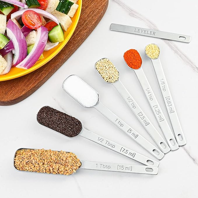 Measuring Cups and Spoons Set 17, Metric & US 18/8 Stainless Steel Measuring Cups and Spoons Set for Baking & Kitchen, Dry & Liquid Metal Measure Cup and Long Handle Spoons for Spice Jar