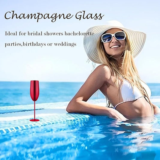 Champagne Glasses Set of 2 Stainless Steel Champagne Flutes Wedding Gifts for Bride 8.5 oz Unbreakable Champagne Glasses for Party Wedding Christmas Anniversary Brithday (Red)