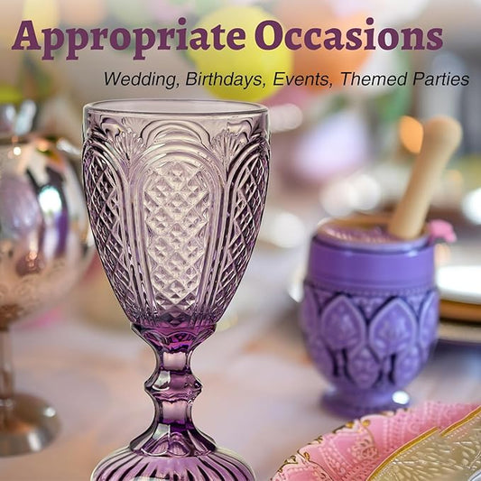 Chaos Coordinator Purple Wine Glasses set of 6, wine glasses, vintage colored glassware, colored drinking glasses for a baby shower, wedding, birthday,or fancy glassware for everyday.