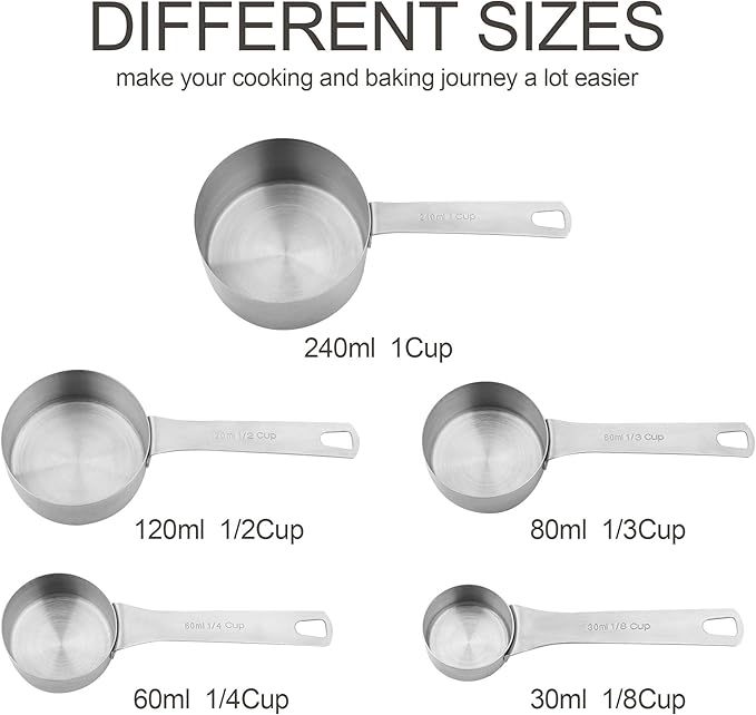 Smithcraft Stainless Steel Measuring Cups Set 18/8(304) Steel Material Heavy Duty 5 Measuring Cups and 1 Ring Set of 6