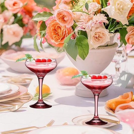 6 Pieces Crystal Martini Glasses Champagne Flute,Coupe Bowl Stemmed Cocktail Glasses,Set Of 6 Elegant Pink Goblets Colored Drinking Cups Champagne Wine Glasses for Parties Cocktail Margarita,Juice