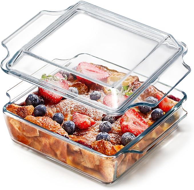 NUTRIUPS 8x8 Baking Dish Square Casserole Baking Dishes with Glass Cover Glass Casserole Dish with Lid Baking Dish Glass Baking Pan for Baking