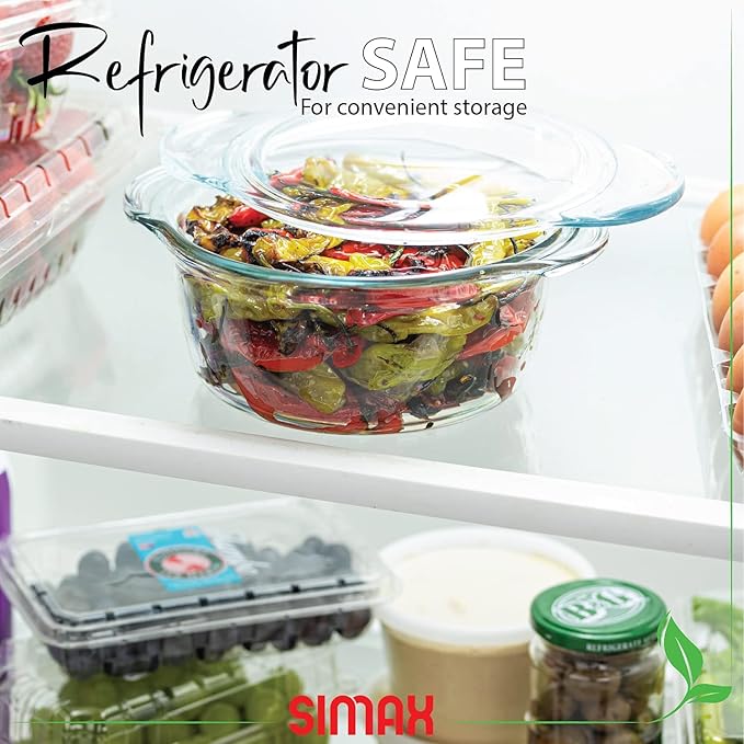 Simax Casserole Dish with Lid, Glass Casserole Dish, Holds 48 Oz (1.5 Quarts), Oven to Table Serving Dish, Microwave, Dishwasher, and Oven Safe Cookware