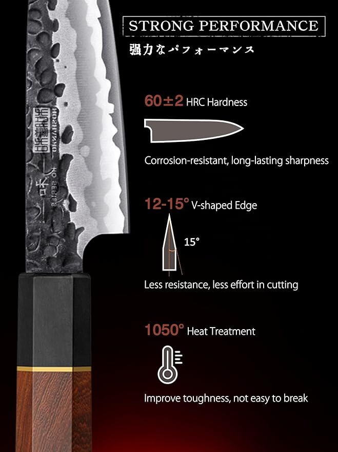 HOSHANHO 8 Pieces Knife Set, Japanese High Carbon Steel Kitchen Knives Set with Block, Hand Forged Ultra Sharp Chef Knife Set with Ergonomic Rosewood Handle