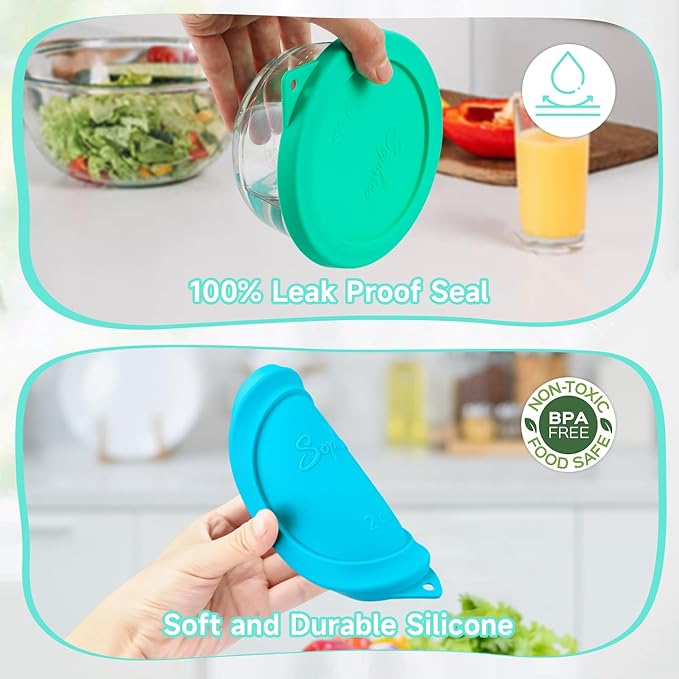 Sophico 2 Cup Round Silicone Storage Cover Lids Replacement for Pyrex 7200-PC and Anchor Hocking Glass Bowls (Container not Included) |Green-Blue 4 Pack |