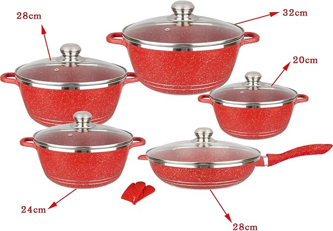 10-Piece Nonstick Pots and Pans Set, Granite & Marble Coated Cookware with Glass Lids - Aluminum Kitchen Essentials, Frying Pan, Saucepans, Stock Pot (Gold Variety Pack)
