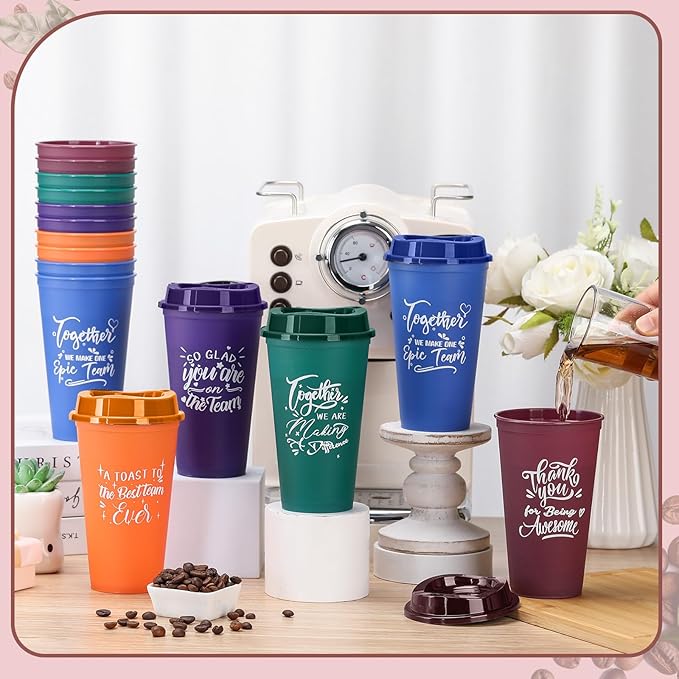 Pickmesh 15 Pcs Employee Appreciation Gifts Christmas Thank You Gift for Team Building 16 oz Teacher Plastic Coffee Cup with Lid Inspirational Travel Tumbler for Coworker Staff Pastor (Multicolor)