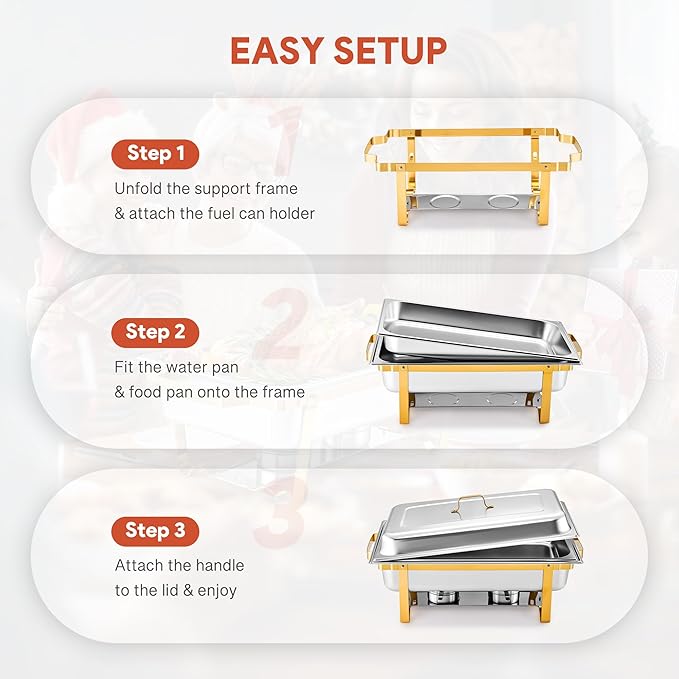 WILPREP Chafing Dishes for Buffet, 2 Pack 9 qt Chafer and Buffet Warmer Set with Full Size Pans & Foldable Frames, Food Grade Stainless Steel Food Warmers for Parties Buffets Banquets, Gold & Silver