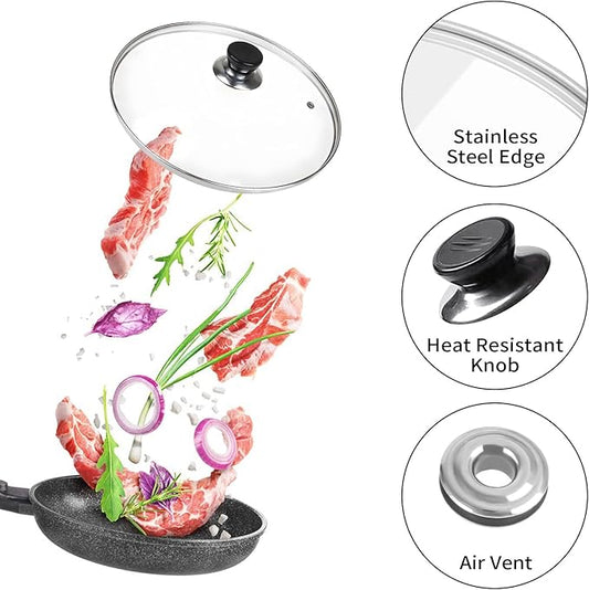 Round Tempered Glass Pot Lid Replacement - 12 Inch (29.5cm Inner Diameter / 30.8cm Outer Diameter), Universal Slow Cooker Lid for 10-12 Quart Pots and Dutch Ovens, Heat-Resistant Clear Cover