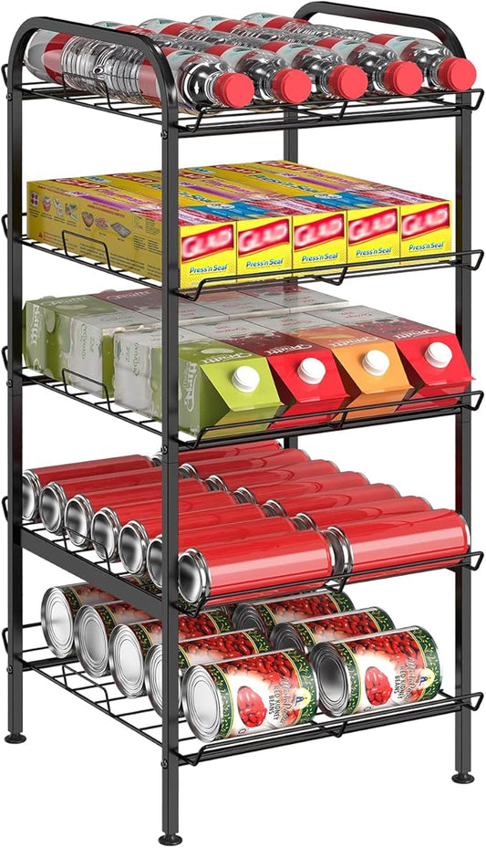 Water Bottle Organizer 5 Tier FreeStanding Water Bottle Storage Shelf Adjustable Water Bottle Holder Stand Metal Beverage Can Rack for Pantry Kitchen Party Black