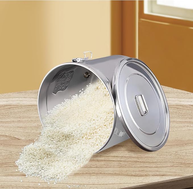 Stainless Steel Airtight Canister for Kitchen, 6L/1.59Gal Metal Food Storage Container Flour Bucket with Lid & Clamps, Bean Rice Cereal Canister Holder for Kitchen Restaurant, D7.9*H7.9in