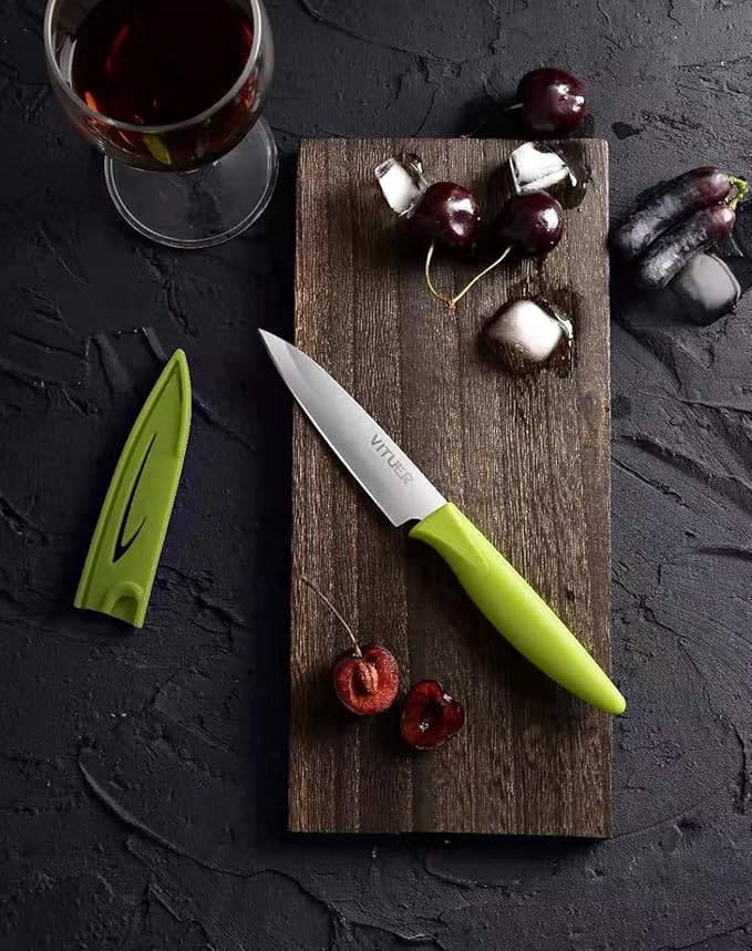 Paring knife, 4PCS Paring knives (4 Knives and 4 Knife cover), 4 Inch Peeling Knife, Fruit and Vegetable Knife, Ultra Sharp Kitchen Knives, German Steel, PP Plastic Handle