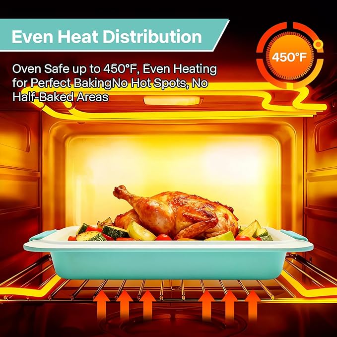 13x9 Inch Heavy-Duty Baking Pan with Lid, Nonstick Rectangular Cake Pan with Silicone Grip Handles and Snap-On Cover, Durable Lasagna Pan for Brownies, Casseroles, Parties & Potlucks