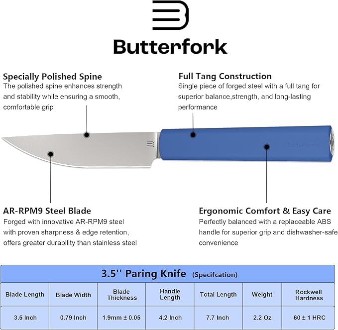 3.5 Inch Paring Knife, AR-RPM9 Steel Fruit Vegetable Knife with Ergonomic ABS Handle Oak Sheath, Ultra Sharp Kitchen Knife for Peeling Coring Cutting, Gift for Home Chefs