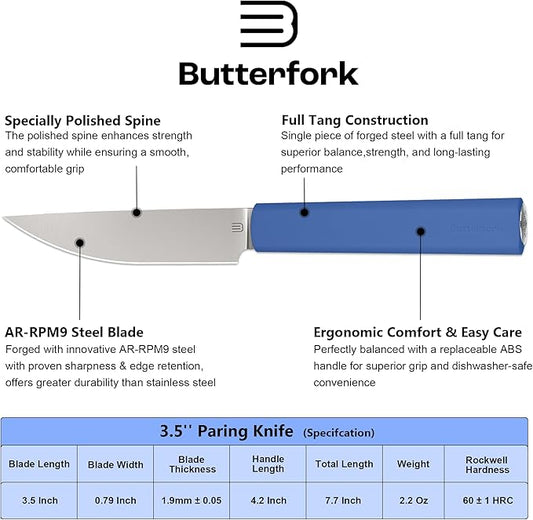 3.5 Inch Paring Knife, AR-RPM9 Steel Fruit Vegetable Knife with Ergonomic ABS Handle Oak Sheath, Ultra Sharp Kitchen Knife for Peeling Coring Cutting, Gift for Home Chefs