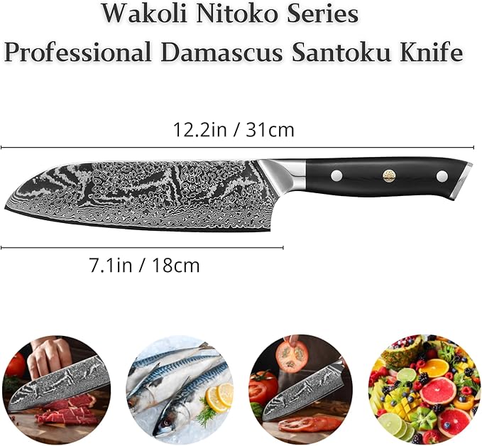 Wakoli NIT Santoku Knife – 7.1-Inch Professional Damascus Kitchen Knife | 67-Layer VG10 Core Steel Blade | Ergonomic G10 Handle | High-Performance Japanese-Style Chef’s Knife in Gift Box
