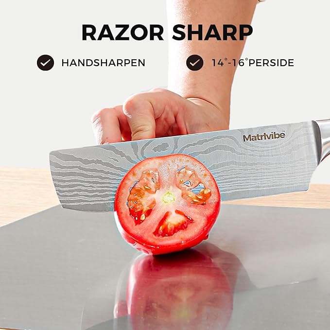Nakiri Knife - 7” Razor Sharp Vegetable Cleaver, High Carbon Steel Kitchen Knife,Multipurpose Japanese Chef Knife for Meat Chopping with Premium Pakkawood Handle, Gift box and Sheath