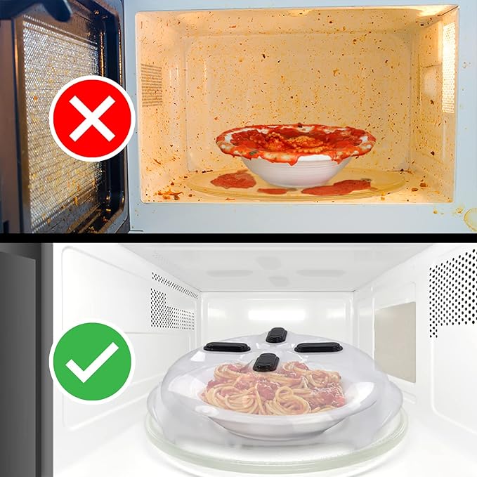 HOVER COVER Magnetic Splatter Cover, 12-Inch Clear BPA-Free Food Lid, Vented Plate Guard with Steam Vents, Anti-Splash Microwave Lid, Dishwasher Safe, Space-Saving Magnetic Storage - Onyx 2 Pack