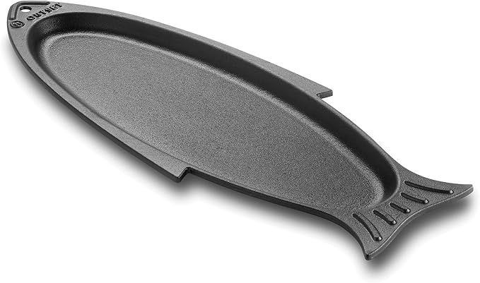 Outset 76376 Fish Cast Iron Grill and Serving Pan Black, 18.9 x 7.28 x 0.98 inches