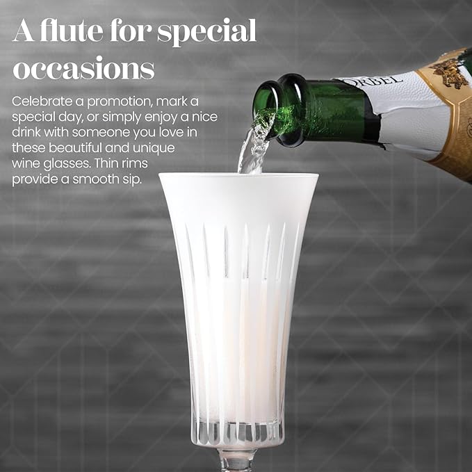 Vikko Champagne Flutes, Timeless Collection 6 Ounce Elegant Wine Glass for Fine Dining, Set of 4 White Goblets with Stem, Dishwasher Safe