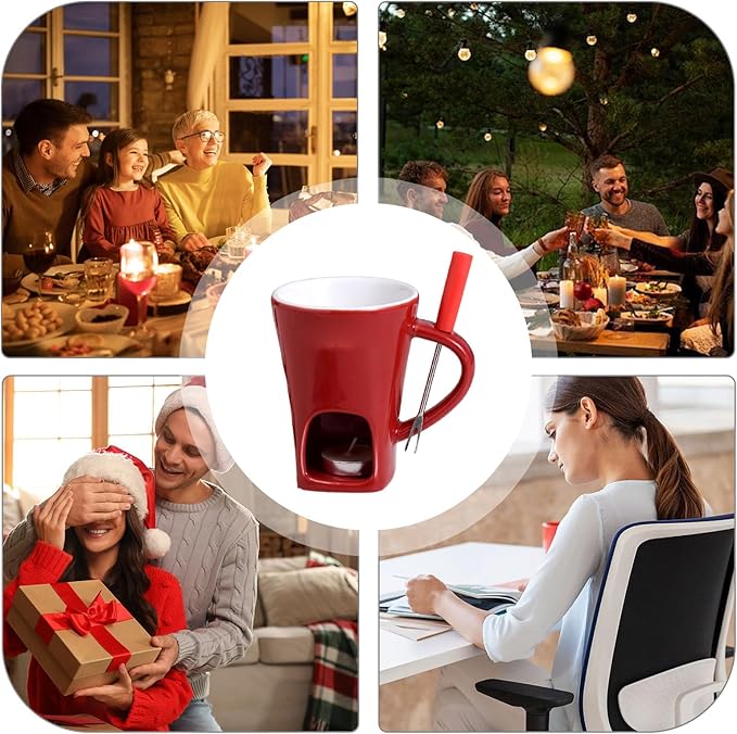 Personal Chocolate Fondue Set Of 3, Chocolate Melting Cup Tea Light With Fork, Ceramic Sweet Melted Fondue Mug For Butter Cheese Dessert Candy Chocolates, Meltie Cup For Cooks Kids Adults