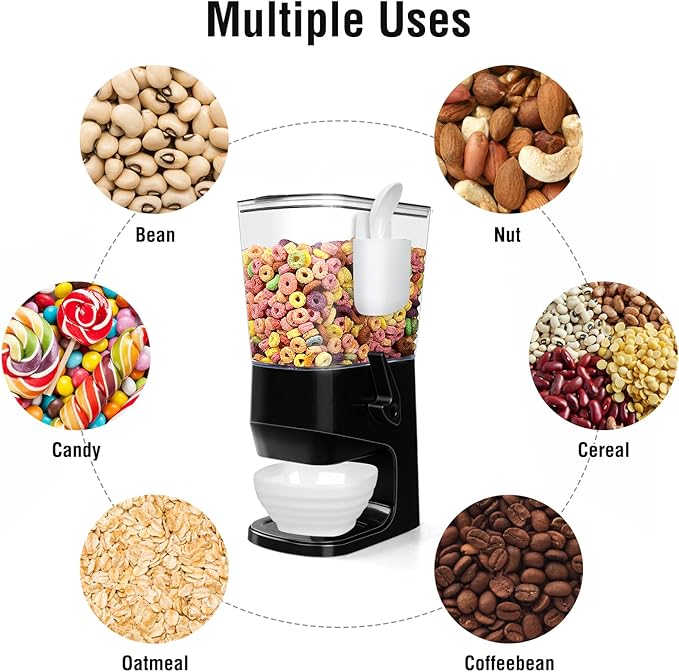 Cereal Dispenser Countertop Wath Bowls and Spoons Cereal Containers Storage for Pantry Snack Organizer Dry Food Storage Container with Lid for Kitchen Organization Oatmeal Nut Granol(Black 2 pack )