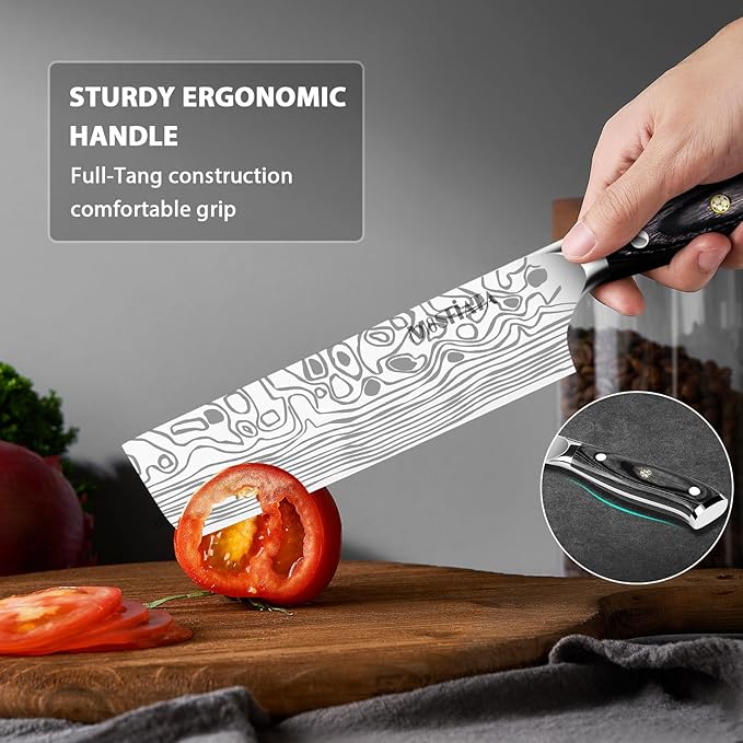 MOSFiATA Nakiri Kitchen Knife, 7”&5.5" Chef Knife Set, Ultra Sharp German Stainless Steel Cleaver Cooking Knife with Ergonomic Handle Gift Box