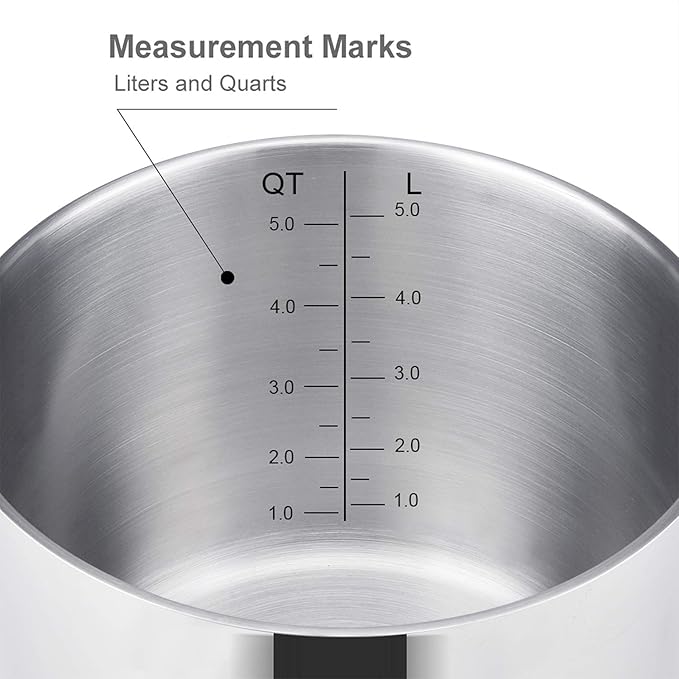 Tri-Ply Stainless Steel Sauce Pan with Steamer Basket & Strainer Glass Lid–Multi-Function Pot 3.5 QT- Modern Sleek Design–Safe,Chemical-Free& Stylish Cookware–Upgrade Your Kitchen with Healthy Cooking