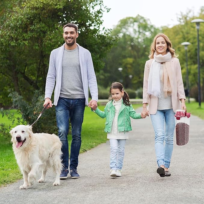 5-7Lbs Dog Cat Food Storage Container with Upgraded Large Nozzle BPA-free, 4 Snap Seals Plastic Pet Food Storage Containers with Handles (2, Gray Blue + Red, 5L)