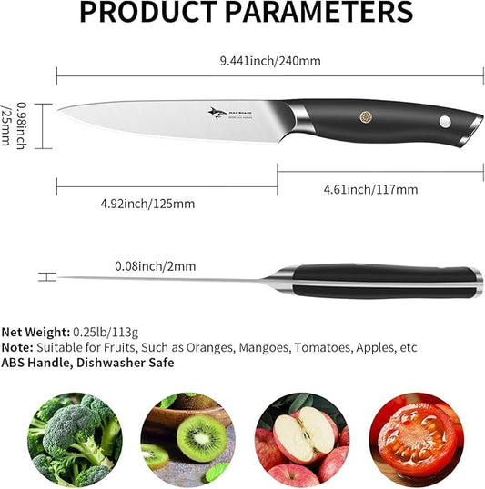 MAD SHARK 5 inch Paring Knife, Small Kitchen Knives Ergonomic Handle, Ultra Sharp Fruit Knife for Fruits,Vegetables, Forged Synergy by German Stainless Steel