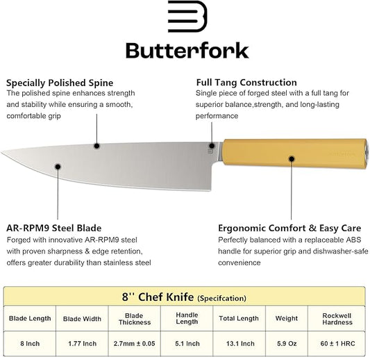 8 Inch Chef Knife, AR-RPM9 Steel & Ergonomic Handle Cooking Knife, Ultra Sharp Professional Kitchen Knife with Oak Sheath, Gift Box for Home Chefs