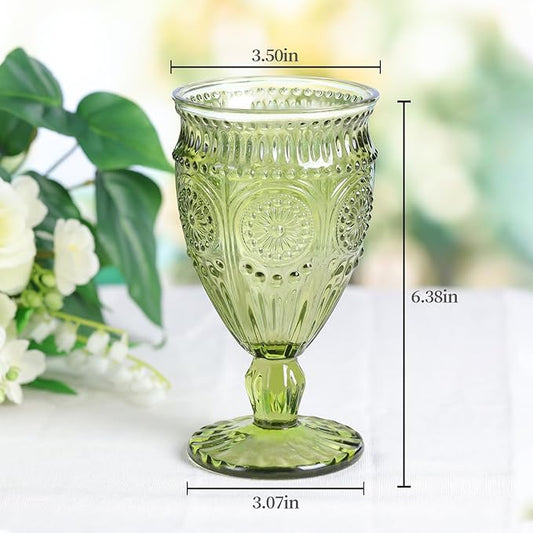 4Pcs Green Wine Glasses, 12oz Glass Goblets, Vintage Drinking Glassware, Colored Glassware Set for Party Home Wedding Baby Shower