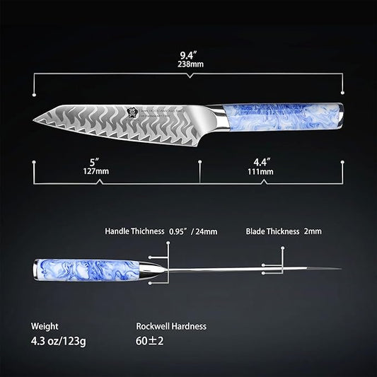 WILDMOK Utility Knife 5 Inch, Ultra Sharp Kitchen Fruit Knives, 7 Layer Alloy Steel Peeling Knife with Resin Handle - Qing Series