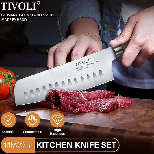 TIVOLI Chef Knife Set, 3 PCS Professional Kitchen Knife Set, High Carbon German Stainless Steel Blades with Ergonomic Wooden Handles, Elegant Gift Box
