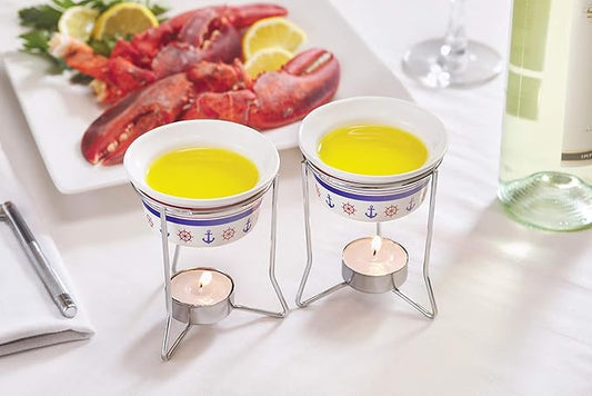 Nantucket Seafood Ceramic Butter Warmers, Nautical Design, Set of 2