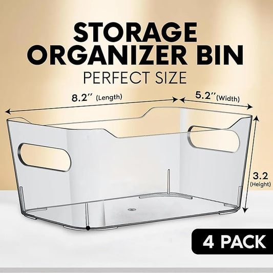 Small Clear Plastic Storage Bins, Perfect for Organization or Pantry and, Fridge Organizer, Cabinet Organizers