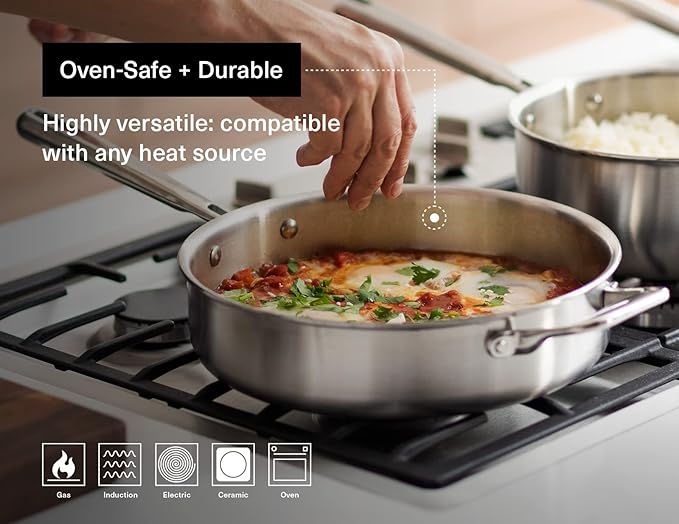 Misen 5-Ply Stainless Steel Cookware Set - Versatile, Dishwasher Safe - 5-Piece Set - 10" Skillet, 3 QT Saute Pan + Lid, 3 QT Saucier + Lid