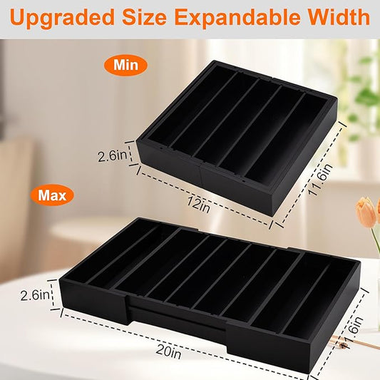 MinBoo Bamboo Drawer Organizer - Expandable K Cup & Pods Holder, Coffee Pod Storage, Tea Organizer, Versatile Kitchen Accessory Organization and Storage,Black