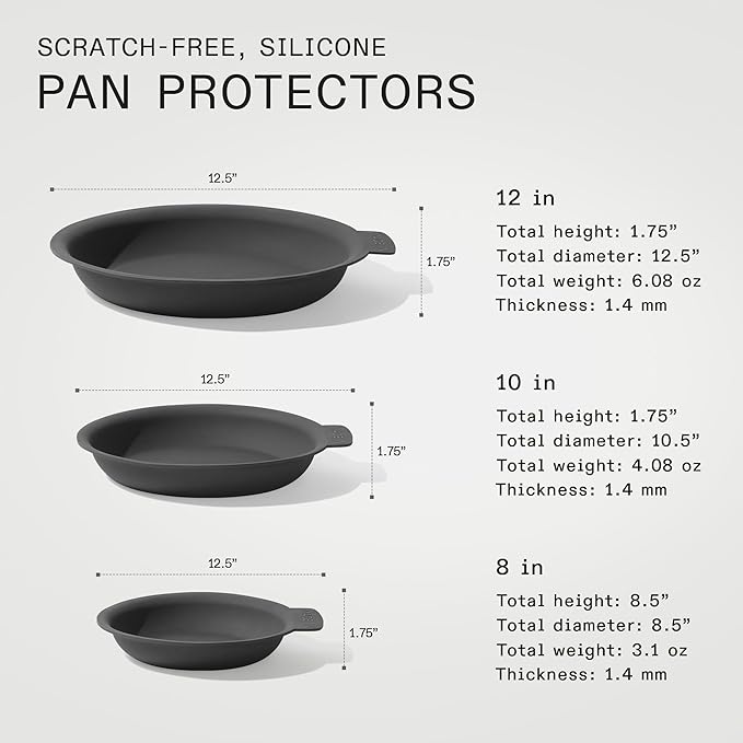 Made In Cookware - 3 Piece Set (Includes 8",10",12") Frying Pan Protectors - Graphite - Molded Silicone - Dishwasher Safe