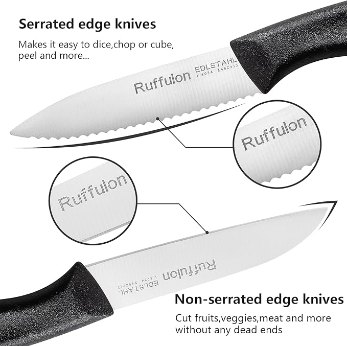 Vegetable and fruit knife set of six, high carbon stainless steel paring knife with ergonomic PP plastic handle, sharp, super sharp kitchen knife set.