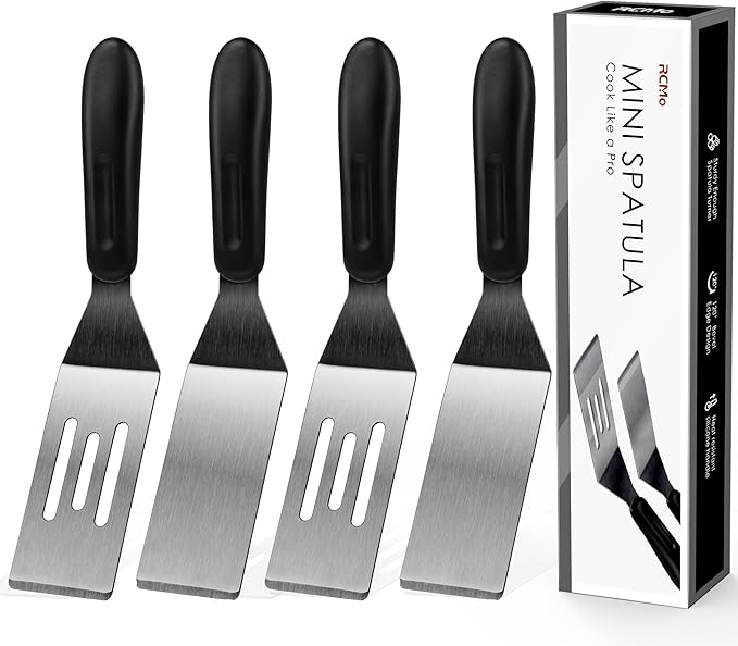 Small Spatula Professional Mini Serving Spatula, 4 Pieces Stainless Steel Metal Spatulas Set, Cutter and Serve Turner for Kitchen, Flipping or Cooking for Brownie, Cookie, Lasagna, Pancakes or Cake