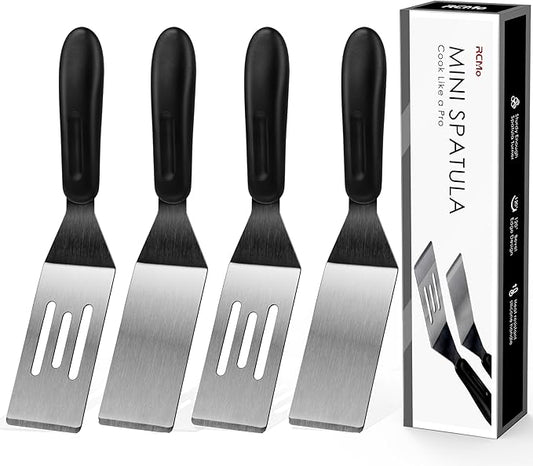 Small Spatula Professional Mini Serving Spatula, 4 Pieces Stainless Steel Metal Spatulas Set, Cutter and Serve Turner for Kitchen, Flipping or Cooking for Brownie, Cookie, Lasagna, Pancakes or Cake