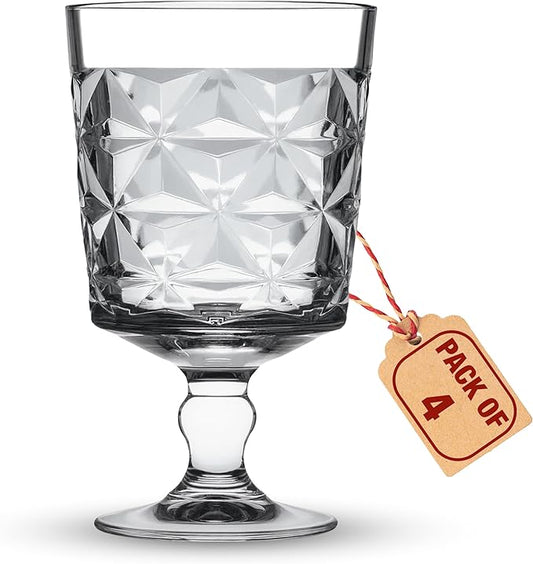 Cocktail & Wine Glasses Set of 4 – 12 oz Vintage Goblet Drinking Glassware Cups for Whiskey Liquor Margarita Champagne Beer & Juice, Wine tumbler, Crystal Style Heavy Duty Glass