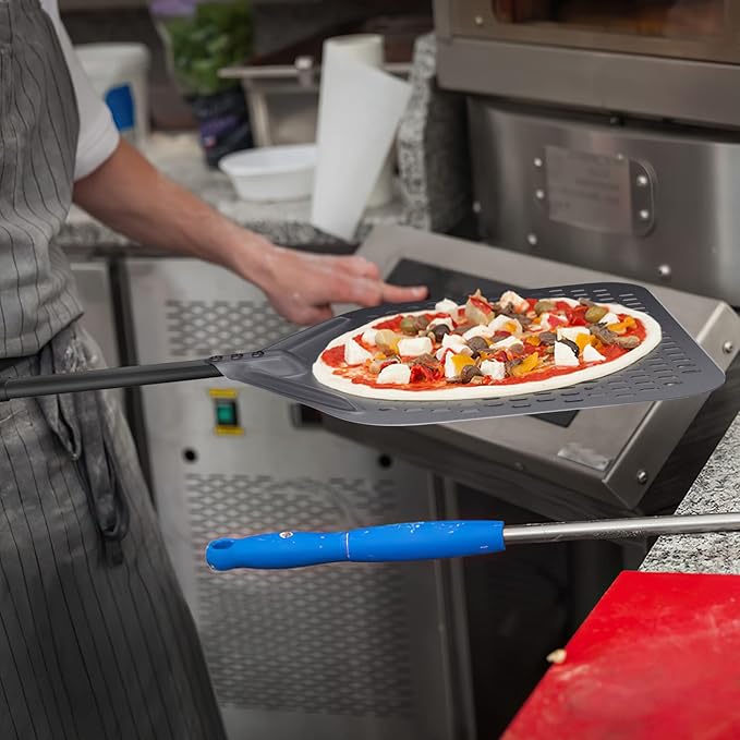 13 Inch Perforated Pizza Peel, 13" x 15" Aluminum Pizza Turning Peel, Professional Pizza Spatula, 30 Inch Overall