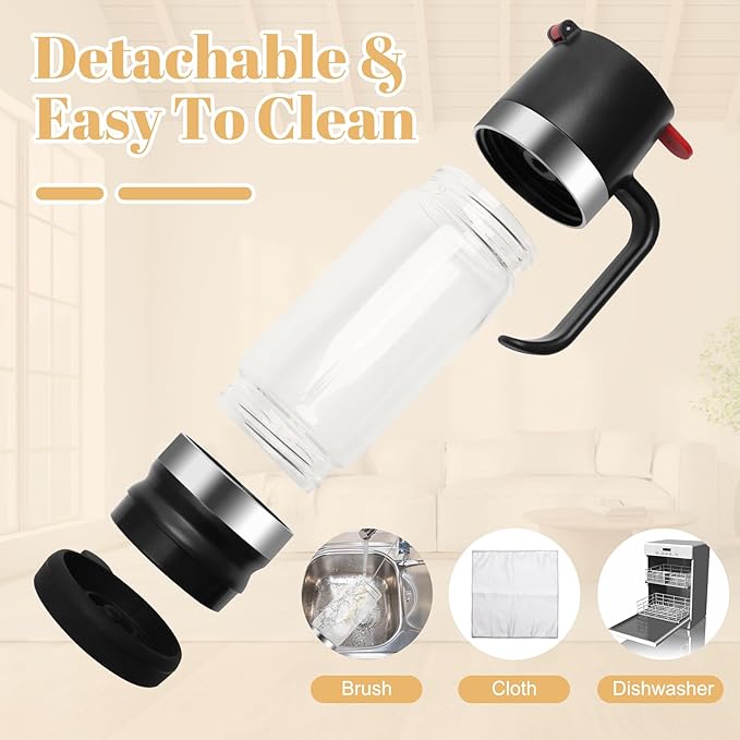12 OZ Honey Dispenser No Drip with Stand,Extra Large Glass Syrup Dispenser with Clean Brush and Cloth, Easy One Hand Use Honey Jar Pot for Coffee Bar,Tea,Glass Syrup-Black