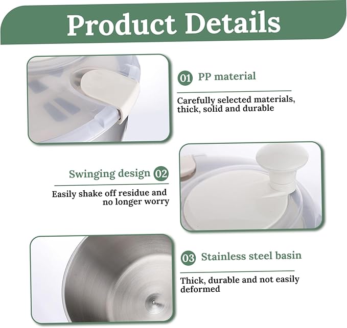 Salad Spinner 5L Dual Layer Stainless Steel & PP Lettuce Spinner with Lid & Rotating Handle Multi-Purpose Quick Dry Fruit and Vegetable Wash for Kitchen, Salad, Lettuce