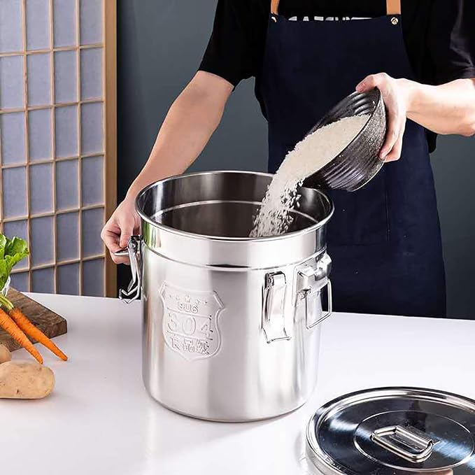 304 Stainless Steel Airtight Canister for Kitchen, 1.59Gal Canisters Container with Lids and Sturdy Locking Clamp,Bucket Food Storage Containers Airtight for Flour Coffee Bean Tea (6L)