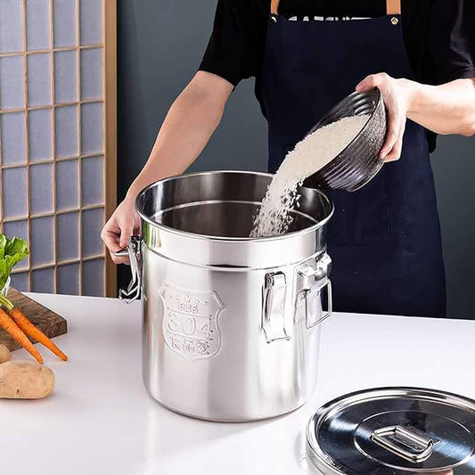 304 Stainless Steel Airtight Canister for Kitchen, 1.59Gal Canisters Container with Lids and Sturdy Locking Clamp,Bucket Food Storage Containers Airtight for Flour Coffee Bean Tea (6L)